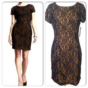 Andrew Marc Black Lace Short Sleeve Chemise 10 NWT